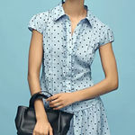 Anthropologie Maeve Cap Sleeve Button Front Romper Size Small Blue Photo 0