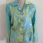 Chadwick's  100% Silk Embellished Floral Jacket Blazer Blue Green size 4 Photo 0