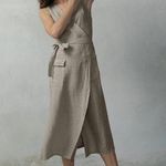 Safari Linen Wrap Dress Oatmeal Beige Size M Photo 0