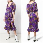 💕SALONI💕 Olivia Floral Printed Silk Midi Dress ~ Violet Sweetpeas US 4 Purple Photo 9