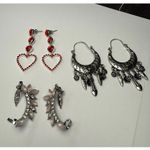 Dangle, Hoop, Ear Crawler Mix Pierced Earrings Lot Of 3 Silver Tone Rhinestone Photo 1