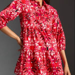 Anthropologie  Bettina Tiered Mini Shirt Dress by Maeve Red Motif Size L Photo 0