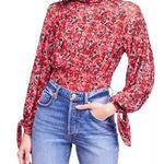 Free People  All Dolled Up Mesh Floral Mock Neck Top‎ Blouse Size XS Open Back Photo 0