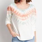Maurice's  White Mint Green Peach Tie Dye Wide Neck Sweatshirt Photo 0