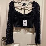 Princess Polly Black Lace Corset Crop Top Long Sleeve Square Neck size 2 NWT Photo 0