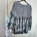 Green Tea GreyBlue Vertical Shibori Accordion TieDye Pullover Lined Sweatshirt Blue Size 2X Photo 3
