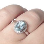 Natural Blue Aquamarine Solid 10K White Gold Diamond Engagement Halo Rin… Photo 0
