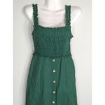 ZARA  Kelly Green Smocked Linen Blend Maxi Dress‎ Women's Small Cottage Prairie Photo 2