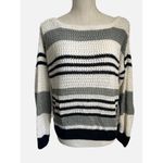 Boutique Striped Grey Black Striped Round Neck Loose Knit Sweater Women’s Size Small Photo 1