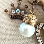 Vintage Faux Pearl Crown Charm Necklace – Rhinestone Royal Statement Photo 2