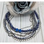 Multi Strand Silver Tone Chain Necklace Blue Bead Rhinestone Cup Rolo Gun Metal Photo 4
