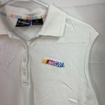 NASCAR women's white collared sleeveless button cotton polo embroidered shirt XL Photo 1