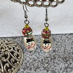Hand Painted Snow Man Earrings Pierced Dangle Hooks Christmas Winter Wear Photo 5