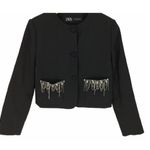 ZARA NWT  BLOGGERS FAVE BEADED AND CHAIN DETAIL POCKET BLAZER BLACK Photo 1