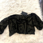 ZARA nwt  woman black gold glitter striped off shoulder top blouse size medium Photo 2