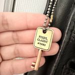 Fossil Vintage Black Leather 75082 Multi Pocket Top Zip Shoulder Bag Key Fob Photo 5