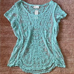 NWT Women's Bobbie Brooks Baby Blue Sheer Floral Print Lace Top Blouse Size S Photo 0