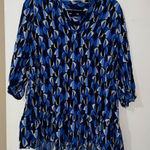 ZARA  Blue White Black Patterned 3/4 Sleeve Ruffled Hem Blouse Size M Photo 0