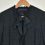Perry Ellis  women's black silver tweed boucle jacket sheer bow & trim size 8 Photo 2