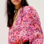 For Love & Lemons Floral Grace Blouse Sheer Chiffon Pink Carnation Size S Photo 1