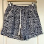 Briggs Women White Blue Pull On Linen Blend‎ Boho Ikat Chic Summer Shorts Size L Size L Photo 0