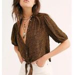 Free People  Leopard Print Button Down Tie Front  Photo 0