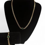 SLIDE JEWELRY SET 18k Gold plated Cuban chain necklace & bracelet with green Photo 0