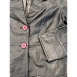 Vintage Dark Green Leather Jacket Button‎ Front Fitted Lined Cropped I.E. Y2K Pink Size L Photo 2