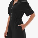 Short Sleeve Rompers Loose Half Zip One Piece Short Overalls Jumpsuit with Pockets Fall Outfits Black Size M Photo 3