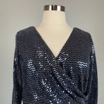 Betsy and Adam Metallic Long Sleeve Sheath Cocktail Dress Size 18W Blue V-Neck Photo 6