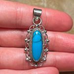 Sterling Silver Blue Turquoise Filigree Mexico 925  Pendant Photo 9