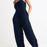 Madewell  Cropped Jumpsuit 6 Navy Blue Smocked Photo 0