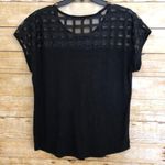Carol Rose Black Top With Lace Lattice Neck/Yoke Photo 1