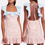 NWT RIXO Kai Abstract Print Ruffle Pastel Pink Blue Square Neck Mini Dress US 6 Photo 18