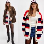 Free People  League Of Her Own Cardigan Sweater Americana Stripes Preppy Medium Photo 1
