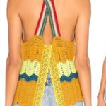 Free People Winding Road in Yellow Crochet Open Back Knit Tank Top M Photo 0