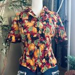 Vintage Handmade Halloween Whimsical Pumpkin Black Cat Frog Button Up Shirt Red Size M Photo 0