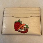 Coach NWT  Slim Id Card Case Strawberry Graphic Leather Chalk Multicolor Photo 1