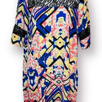 Socialite  Watercolor Floral Geometric Black Lace Yoke Mini Dress Royal Blue S Photo 0