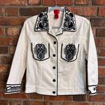 V Christina women’s embroidered boho hippie western demim jacket black/white M White Size M Photo 0