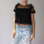 ZARA Black chiffon  ruffle blouse Photo 2