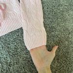 Chic Light Pink Cable Knit Sweater with Ribbon Accents Photo 3