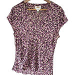 Talbots Vintage  Silk Blouse Size 16 Purple  Geo Abstract Print V-Neck Cap Sleeve Photo 0