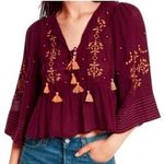 Free People Oversized Plum Top With Peach Embroidery EUC Size Small Photo 0