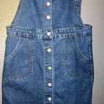 Women’s Denim Overall Dress Medium Button Front Jean Jumper Skirt Casual 34” White Photo 3
