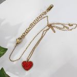 Minimalist 18k Gold Plated Steel Red Crystal Heart Pendant with Chain New Photo 1