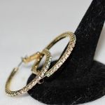 Source Unknown Diva Glam Rhinestone Flat Gold Tone Statement Latch Back Hoop Earrings Photo 1