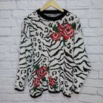 Vintage 80s Zebra Leopard Rose Print Sweater Size M Photo 0