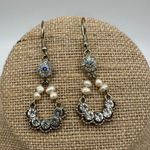 Silver Chandelier Earrings with Pearls & Crystals Fancy Wedding Bridal Statement Gold Photo 2