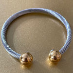 Silver Tone Twisted Bangle Bracelet w/ Gold Tone Ball Detail Photo 0
